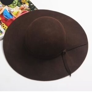 Wide Brim Wool-Blend Floppy Hat in Dark Brown